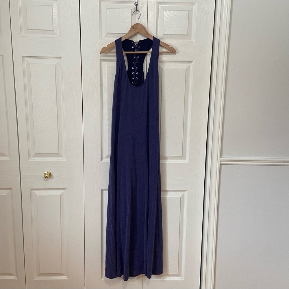 Anthropologie NWT Lace Up Racer Back Purple Long Casual Maxi Dress Size XL - Picture 2 of 8